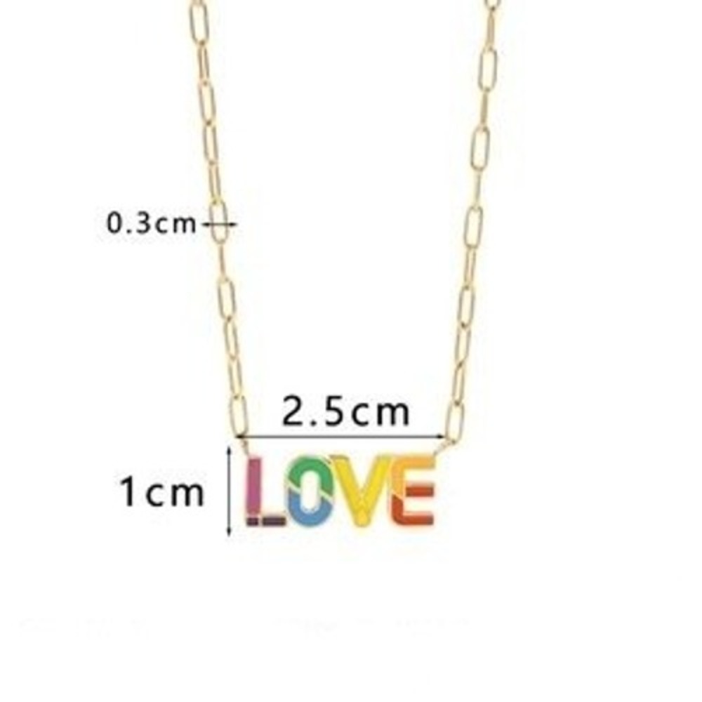 Gold Stainless Steel Rainbow LOVE Enamel Paperclip Chain Pendant Necklace Womens